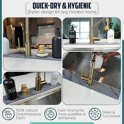 Faucet Splash Guard for Kitchen Sink – Super Absorbent Diatomite Stone Mat, Quick-Drying, Prevents Moisture Buildup, Durable Counter Protector for Kitchen or Bathroom