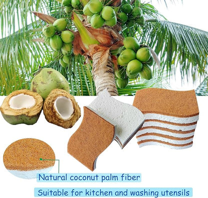 12 Pack Natural Kitchen Sponges, Non Scratch, Non Toxic S-Shaped Eco-Friendly Biodegradable Cellulose & Coconut Scrubber Dish Sponges for Kitchen, Tableware, Bathroom, Home Use