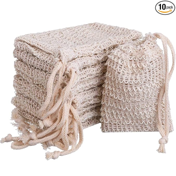 BBTO 10 Pack Exfoliating Natural Sisal Soap Bag Pouch Soap Saver
