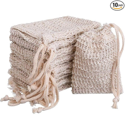 BBTO 10 Pack Exfoliating Natural Sisal Soap Bag Pouch Soap Saver