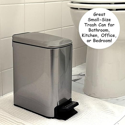 Homie Soft Close, Slim Trash Can 6 Liter / 1.6 Gallon with Anti - Bag Slip Liner and Lid, Use as Mini Garbage Basket, Slim Dust Bin, or Decor in Bathroom, Restroom, Kitchen, or Bedroom