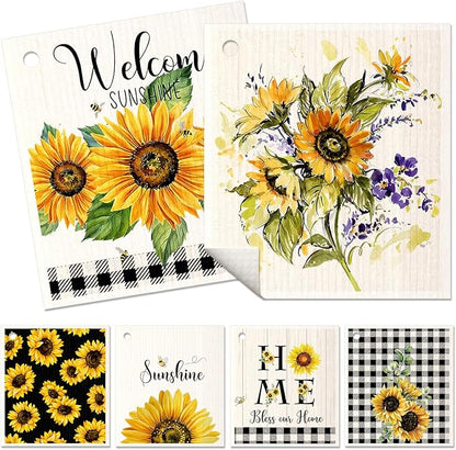 Miss Adola 6 Pack Swedish Dishcloths for Kitchen - Reusable Dish Cloths for Washing Dishes Absorbent Cute Funny Kitchen Towels Cleaning Sponge, Sunflower