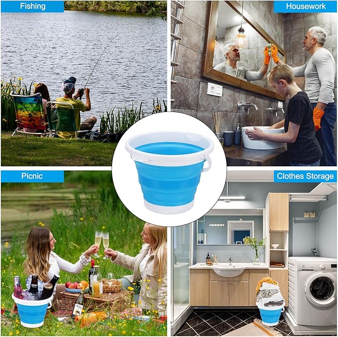 PATIKIL Collapsible Bucket 10L/2.6Gallon, Small Foldable Bucket Portable Plastic Round Tub for House Cleaning Car Washing Camping Fishing, Blue