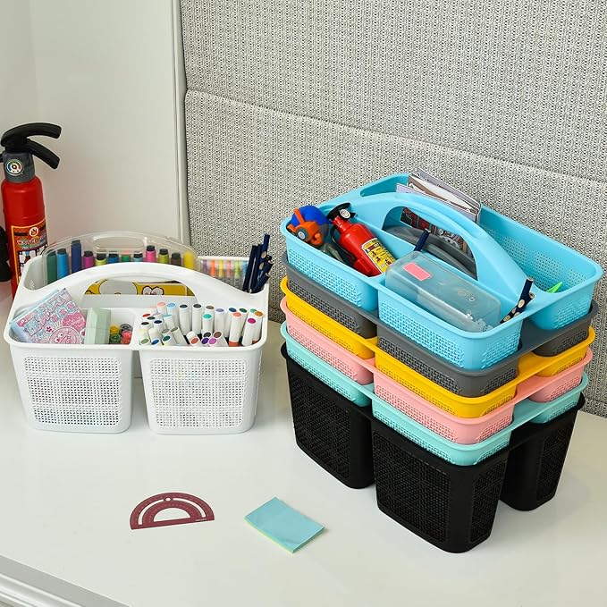 Plastic Cyan Shower Caddy Basket, Divided Cleaning Portable Shower Basket with Handle Compartments Storage Organizer for Bathroom, College, Kitchen, Dorm Room Essentials
