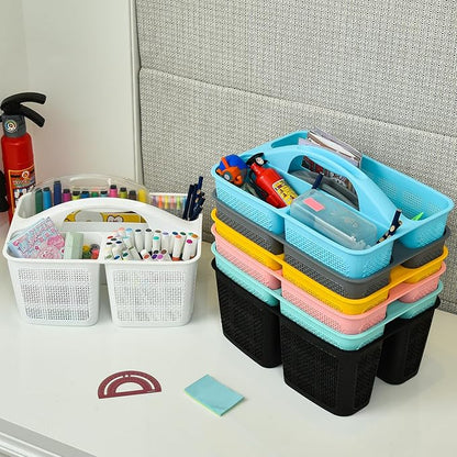 Plastic Black Shower Caddy Basket, Divided Cleaning Portable Shower Basket with Handle Compartments Storage Organizer for Bathroom, College, Kitchen, Dorm Room Essentials