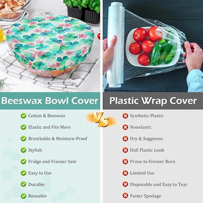 2 Large Reusable Beeswax Bowl Covers for Bread Proofing, 10/12 Inch Elastic Beeswax Wraps Cotton Cloth Sourdough Bowl Covers for Proofing Baskets, Mixer Bowls, Food Storage Containers