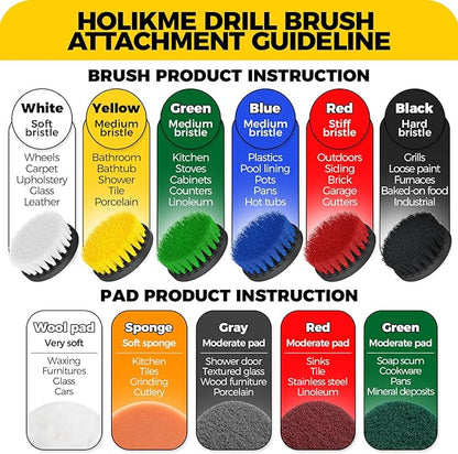 Holikme 11 Piece Drill Brush Attachment Set Scouring Pads Power Scrubber Brush Scrub Pads for Bathroom Surfaces, Floor, Tub, Shower, Grout, Tile, Corners,Cleaning Brush
