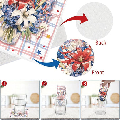 4th of July Reusable Swedish Dishcloths for Kitchen, 6PCS 250 Years of Freedom Cellulose Sponge Paper Towels Washable, Absorbent Fast Drying Swedish Dish Cloth for Home Cleaning