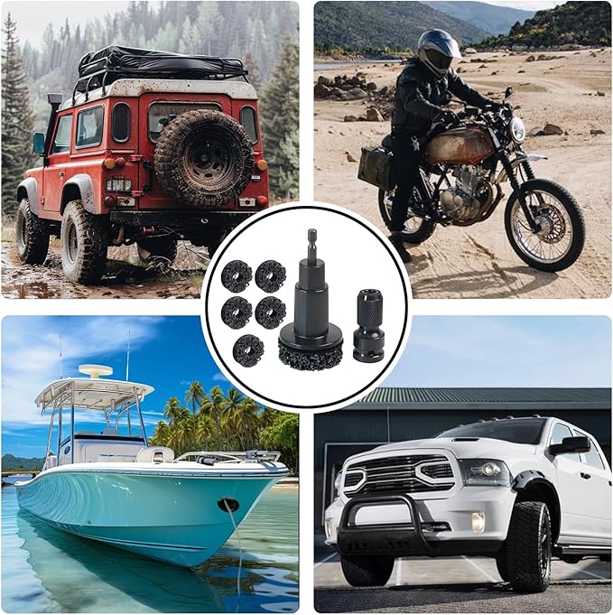 Wheel Hub Cleaning Tool Kit, 3-in-1 Hub Cleaning Tool with 6 Grinding Heads & Impact Adapter for Wheel Hub Resurfacing, Rust Removal & as a Wheel Stud Cleaner for Drill/Impact Wrench (Black #1)