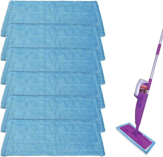 6 Pack Reusable Microfiber Pads for Rejuvenate Microfiber Mop, Compatible with Rejuvenate Click N Clean Multi-Surface Spray Mop, Machine Washable Microfiber Pad Refill for All Floors Without Handle