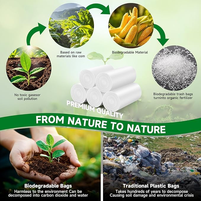 3 Gallon Mini Biodegradable Trash Bags - White Small Garbage Bags For Bathroom Can 100 Count 12 Liter Compostable Waste Basket Unscented Kitchen Office Car Liners Strong Thick Chenyucheng