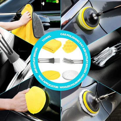 ALFLOD 30Pcs Car Detailing Kit, Car Wash Cleaning Kit, Auto Detailing Drill Brush Set, Car Cleaning Gel, Car Cleaning Supplies for Interior, Exterior, Wheels, Windows