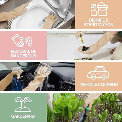DABOGOSA Reusable Waterproof Household Dishwashing Cleaning Rubber Gloves, Non-Slip Kitchen Glove (Ivory, Large (Pack of 3))