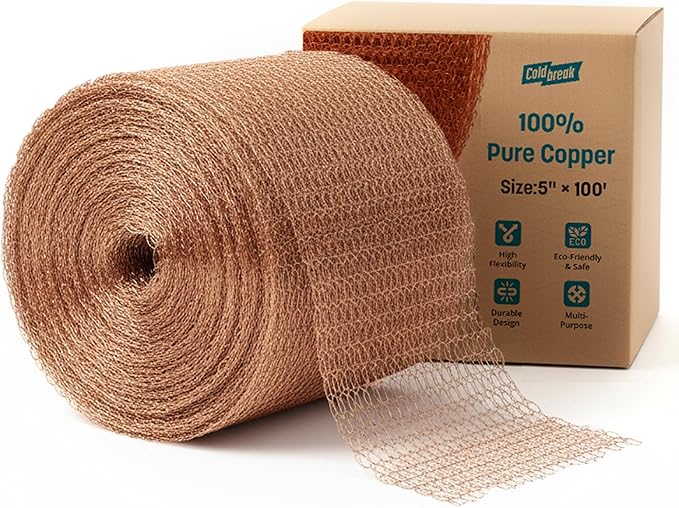 Coldbreak Copper Mesh Rodent Control – 5" x 100' Rustproof Copper Wool Roll for Wall Hole Filler, Rodent Control, Bat & Snail Blocker – Perfect for Hole Sealing, Gardening & Water Pipe Openings