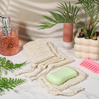 100PCS Sisal Soap Saver Bags, Natural Sisal Soap Exfoliating Bag with Drawstring, Reusable Mesh Foaming Soaps Pouch for Bath & Shower, Soaps Holder Drying Bag Savers