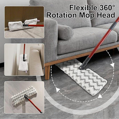 Microfiber Mops for Floor Cleaning, Dust Mop for Hardwood Floors with 2 Heavy Scrub Mop Pads, 2 Microfiber Pads and 4 Section Adjustable 58” Long Handle, Double-Sided Flip Flat Mops for Hardwood