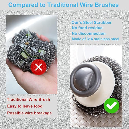24Pack Steel Wool Scrubber with Handle, Stainless Steel Scrubber for Cleaning Cast Iron, Dishes, Stock Pots, Pans, Griddles, Grills