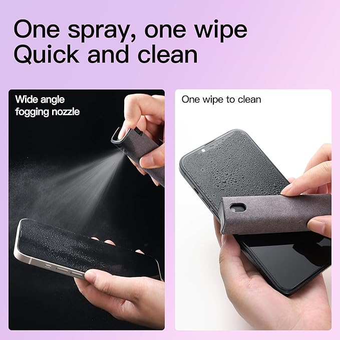 CUIUD Touchscreen Screen Cleaner Kit 2 Pcs, Phone, Tablet and Car Screen Cleaner, Two in One Spray and Microfiber Cloth(2 Pack Grey)