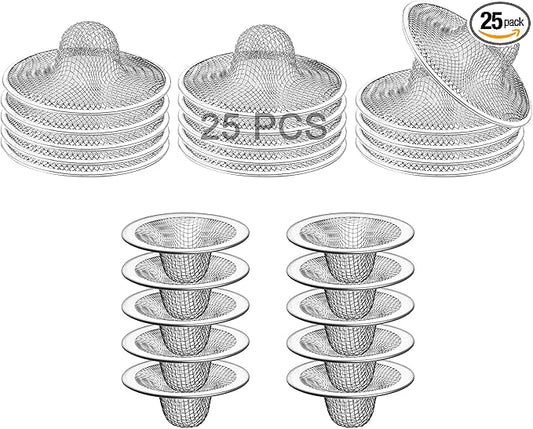 25PCS Bathroom Mesh Sink Drain Strainer, 2.75" & 2.125'' Stainless Steel Slop Basket Filter Trap, Mesh Tub Strainer Bathtub Drain Filter Screen for Bathroom Bathtub Laundry Lavatory Balcony RV Utility