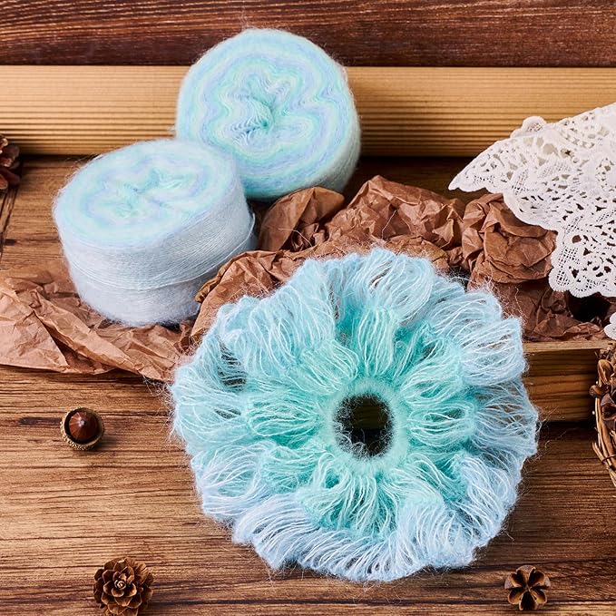 2 Roll Mohair Wool Yarn Soft for Crocheting Knitting Hand Washable Long Wool Yarn DIY Scarf Crochet Thread for Clothes Hats Sweater Scarf Craft Projects (Light Blue)