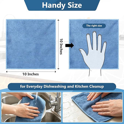 Kitchen Dish Cloths, 12 Pack, 10 x 10 Inches, Super Absorbent Microfiber Dish Towels, Soft Fast Drying Reusable Dish Rags for Washing Dishes, Countertops and Sink, Light Blue