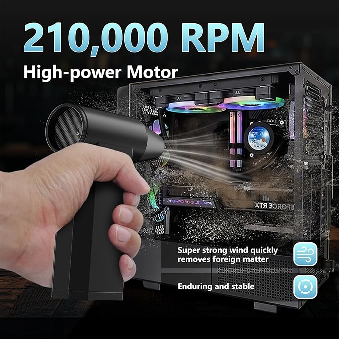 Compressed Air Duster and Vacuum, 2 in 1 210,000RPM Cordless Air Duster, 4-Gear Adjustable Mini Blower, Electric Air Duster for PC, Keyboard, Car, Home, Outdoors, Top Choice for Valentine's Day Gifts