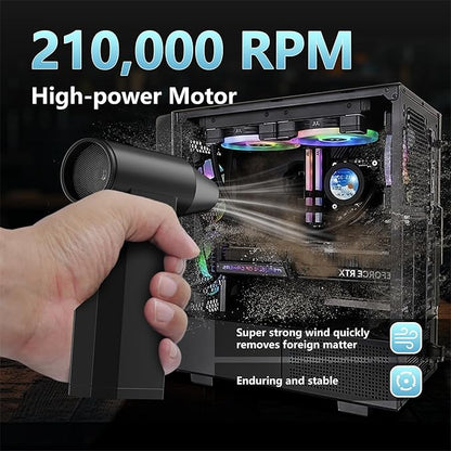 Compressed Air Duster and Vacuum, 2 in 1 210,000RPM Cordless Air Duster, 4-Gear Adjustable Mini Blower, Electric Air Duster for PC, Keyboard, Car, Home, Outdoors, Top Choice for Valentine's Day Gifts