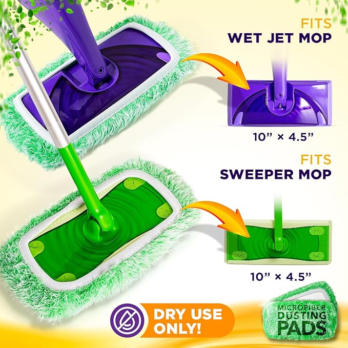 Millifiber Floor Duster Refill Compatible with Swiffer WetJet (2 Pack) - Microfiber Mop Pads for Dusting Cloths - Reusable Replacements Mop Pads