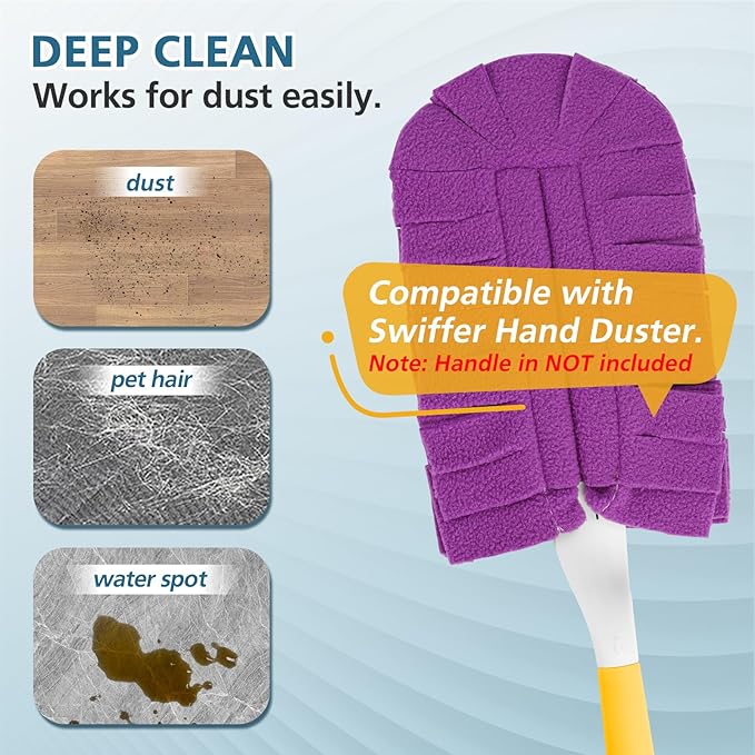 360° Fleece Duster Refills for Swiffer, Washable Refills Reusable Duster Refills Heavy Duty Compatible with Swiffer Hand Duster, Wet and Dry Dual Use Reusable Duster Heads (6 Pack)