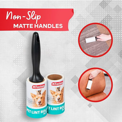 XFasten Pet Hair Lint Rollers for Pet Hair Extra Sticky (180 Sheets/ 2 Lint Roller Refills /1 Pet Hair Roller) Cat and Dog Hair Roller, Sticky Lint Roller for Clothes, Pet Hair Removal Tool