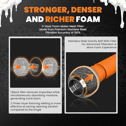 maXpeedingrods Foam Cannon for Pressure Washer, 1300ML Wide Mouth Quick Release Car Wash Foam Gun with Adjustable Soap Cannon & Thick Snow Foam, 1/4'' Quick Connector, with 2 Orifice Nozzle (White)