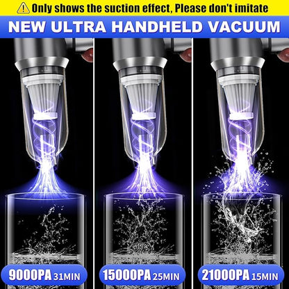 Car Vacuum Portable Cordless 22000PA High Power Handheld Mini Vacuum Cleaner Rechargeable Foldable with Brushless Motor Air Blower Duster Pump for Car Home Office Pet (Bright Gray)