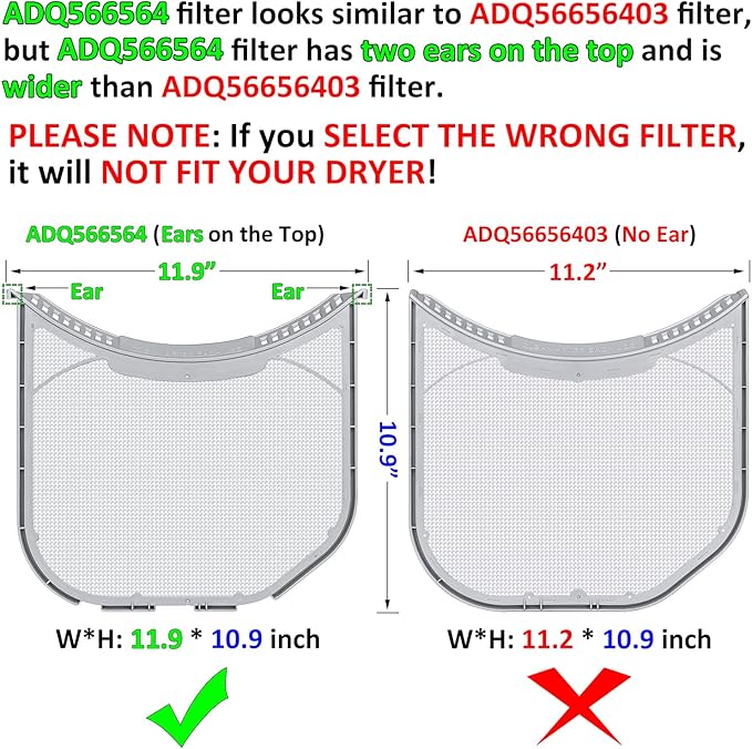 ADQ566564 Lint Filter Replacement for LG and Kenmore Dryers, New Version ADQ566564 Filter(Bottom with Notches), Ultra Durable Lint Screen Trap, Filter Size 11.9 * 10.9 inch (30.1 * 27.6 cm)