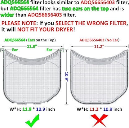 ADQ566564 Lint Filter Replacement for LG and Kenmore Dryers, New Version ADQ566564 Filter(Bottom with Notches), Ultra Durable Lint Screen Trap, Filter Size 11.9 * 10.9 inch (30.1 * 27.6 cm)