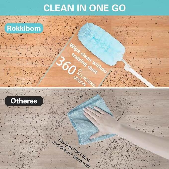 360° Duster Refills Kit for Swiffer Duster, 25 Pack & 1 Handle, Multi-Surface Dusters with 4X Cleaning Power. Efficient Duster Kit for Cleaning Pet Hair, Home, Office, Blinds, Furniture and More