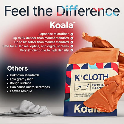 Koala Lens Cleaning Cloth | Japanese Microfiber | Glasses Cleaning Cloths | Eyeglass Lens Cleaner | Eyeglasses, Camera, VR/AR Headset, and Screen Cleaner | Pink & Orange (Pack of 3)