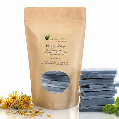 Aspen Kay Naturals - 1 Pound Bag of Fugly Soap, a Mixture of Dented & Imperfect Soap Bars, Soap Ends & Chunks. Natural & Organic Ingredients. (Arnica & Mint)