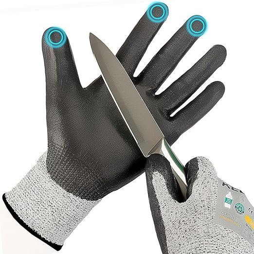 Kebada Cut Resistant Gloves, ANSI A2 Cutting Glove, PU Coated, Touchscreen, Multi-Purpose Model C2, 1 Pair, Large