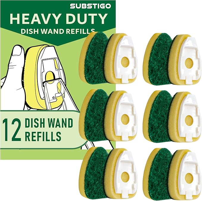 12-Pack Heavy Duty Dish Wand Sponge Refills for Scotch Brite Dishwand Refills, Fits All for ScotchBrite Replacement Sponge Heads for Dish Wands Scrubber Refill (12, Heavy Duty)