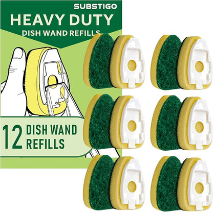 12-Pack Heavy Duty Dish Wand Sponge Refills for Scotch Brite Dishwand Refills, Fits All for ScotchBrite Replacement Sponge Heads for Dish Wands Scrubber Refill (12, Heavy Duty)