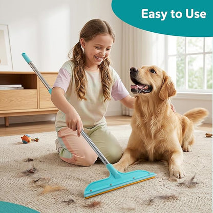 2-in-1 Pet Hair Remover Broom and Scraper Set with Adjustable Long Handle, Ideal for Removing Pet Hair and Water Stains, Reusable and Easy to Clean.