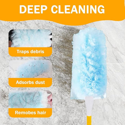 50PCS 360° Duster Refill for Swiffer Duster, Heavy Duty Refills Disposable Microfiber Duster Feather Duster Kit with1 Short Handle and 1 Extenda Handle