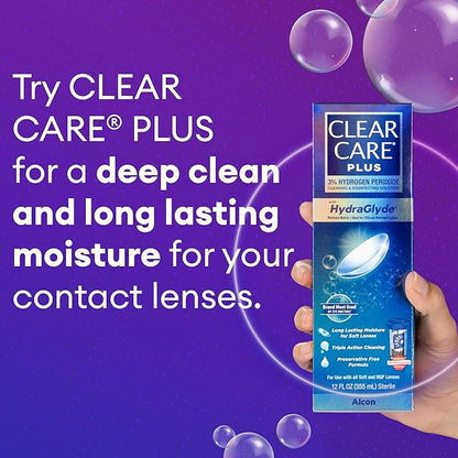 CLEAR CARE PLUS Cleaning & Disinfecting Contact Lens Solution (12 oz, Pack of 1), HydraGlyde Moisture Matrix, For Soft & RGP Lenses, Preservative-Free, Included Lens Case, Deep Cleaning Action