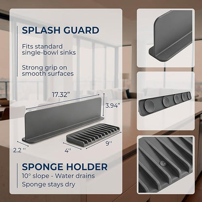 Silicone Sink Splash Guard 17.3" with Suction Cups + Bonus - For Sink Area - Keep Counters Dry & Protect Clothes from Water Splashes for Kitchen, Bathroom, Laundry