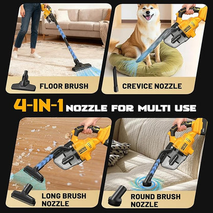 Cordless Vacuum Cleaner with 2x4.0A Battery&Quick Charger | 50kPa 125AW Strong Suction | 3 HEPA Filters | 4-in-1 Nozzle | 65CFM Powerful Brushless Handheld Vaccum for Home, Car, Pet, Shop