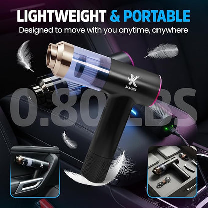 Portable Mini Vacuum Cleaner, Dual Power Suction 7.5K & 12K Pa with Blower, Inflator & Suction Power Best Cleaning Tool for Home, Office, Kitchen & Car