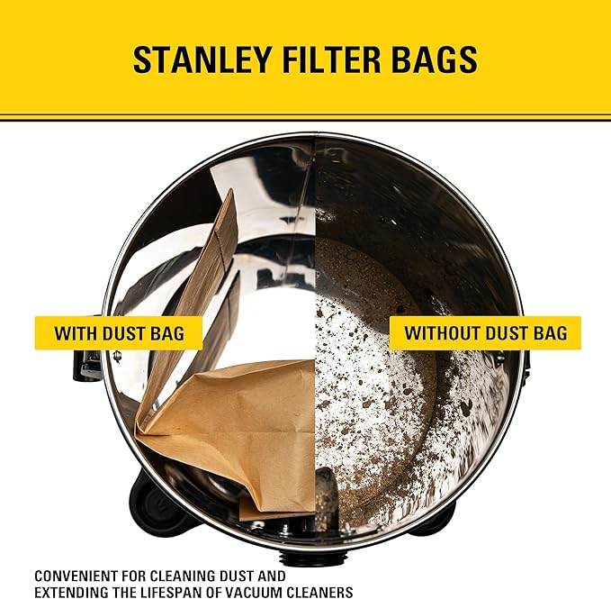 3 Pack STANLEY Disposable Filter Bag 25-1228, for 1-3.5 Gallon Wet/Dry Vacuum, Dust Bag Compatible with STANLEY SL18136