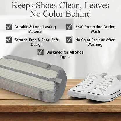 Shoe Washing Machine Bag, 2 Pcs Reusable Laundry Shoe Bag for Washer and Dryer, 360 Deep Cleaning Sneaker Washing Bag with Zipper, Mesh Pockets and Hanging Strip, Fits All Shoe Types & Sizes, Cream