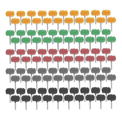 100Pcs Abrasive Buffing Wheels, 1 Inch Alumina Polishing Wheel Set, 1/8" Shank Thickened Polishing Kit for Dremel Rotary Tools, Metal Rust Removal Wood Glass Jewelry Polishing