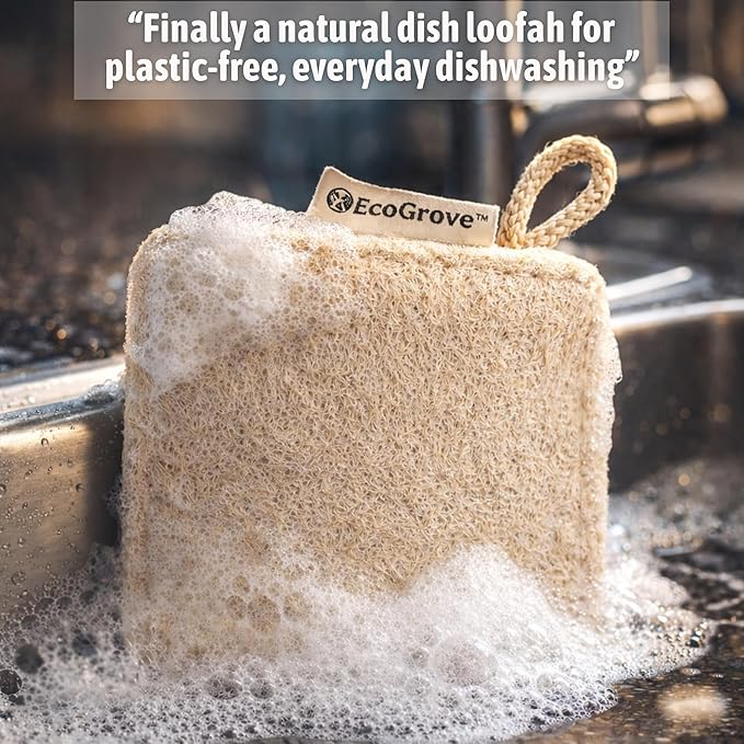 Natural Loofah Dish Sponges 4 Pack – 100% Plant-Based Luffa Scrubber for Dishes, Pots & Nonstick Pans – Compostable, Non-Scratch Kitchen Sponge for Sink, Tile & Everyday Cleaning (Travel)